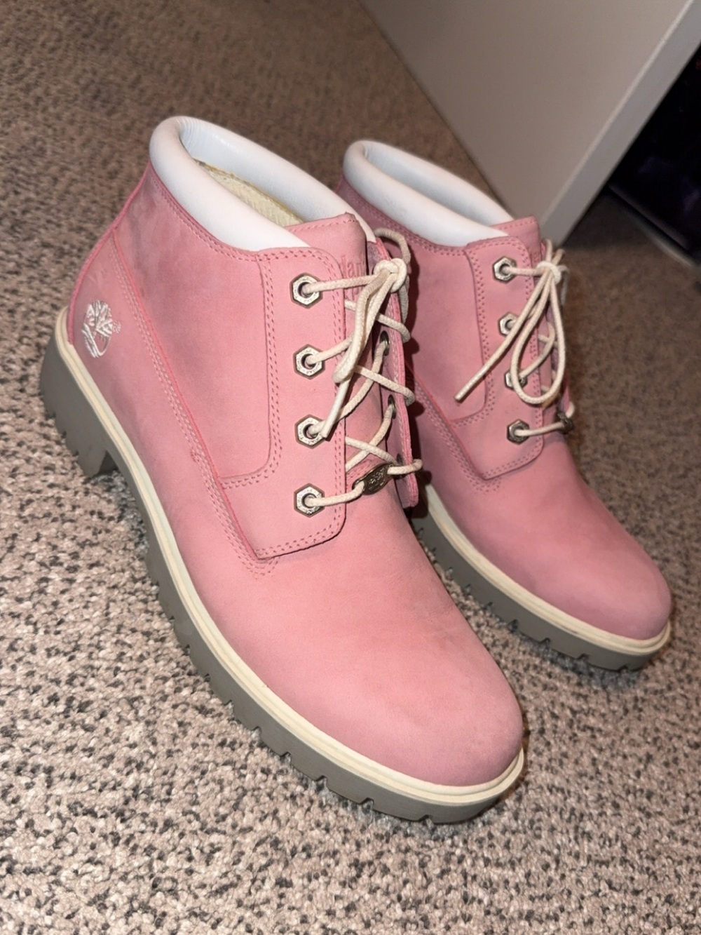 Timberland Pink Lace-Up Nubuck Ankle Boots